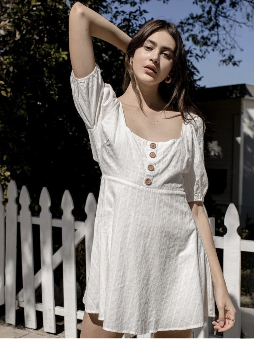 NWT Lulus Endearing Looks Ivory Puff Sleeve Lace-Up Mini Dress (size S) - Picture 3 of 8